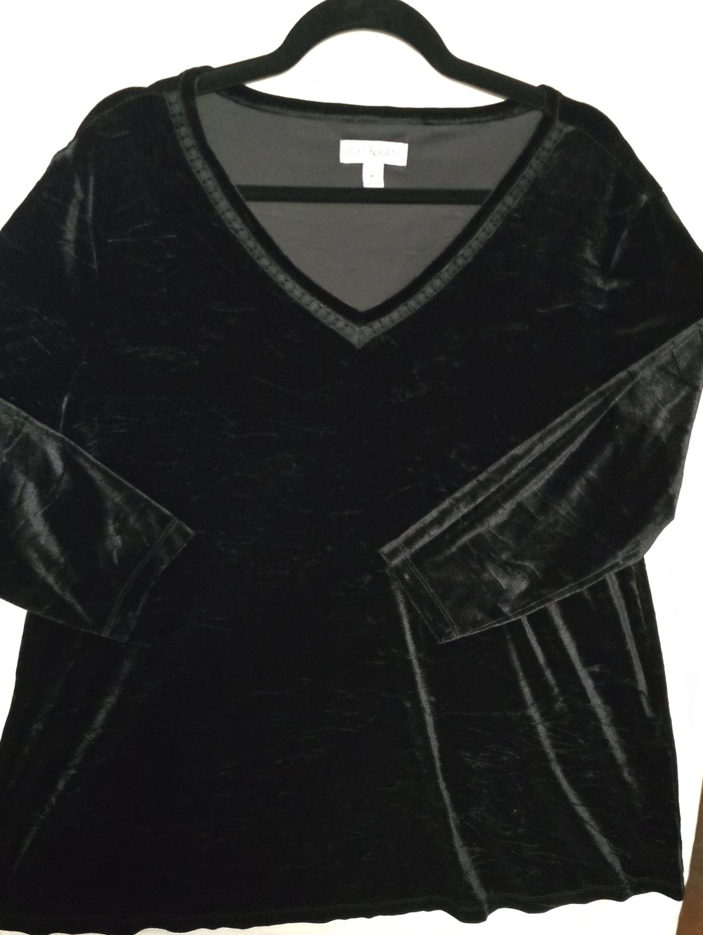 Kim Rogers Black Velvet V-Neck Women's Top